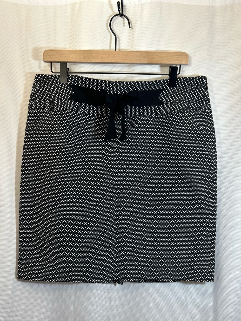 LOFT Skirt Pencil Women 12 Black White Textured Grosgrain Bow‎ Accent NWT Preppy